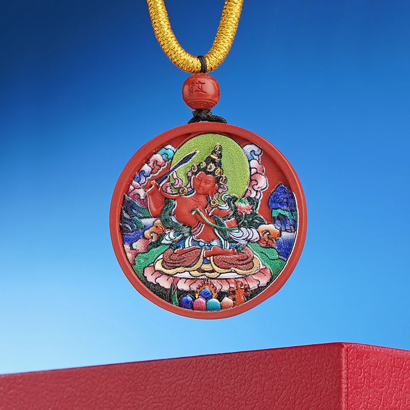 含辰砂工艺品布达拉宫朱砂雕刻吊坠绳链藏式红色气质百搭简约配绳