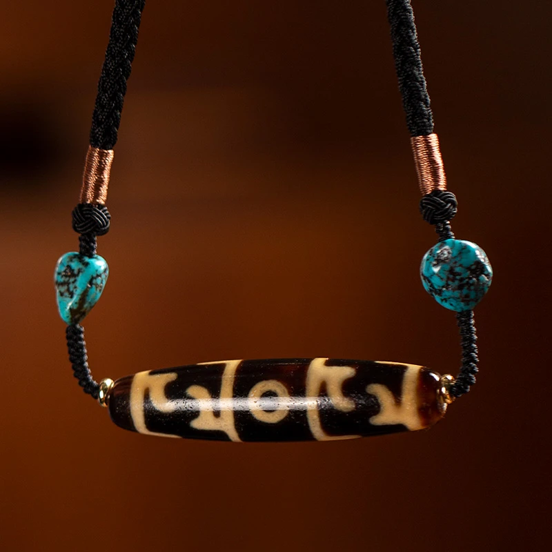 布达拉宫三眼莲师玛瑙吊坠藏式民族风项链手工横编颈链锁骨链绳链