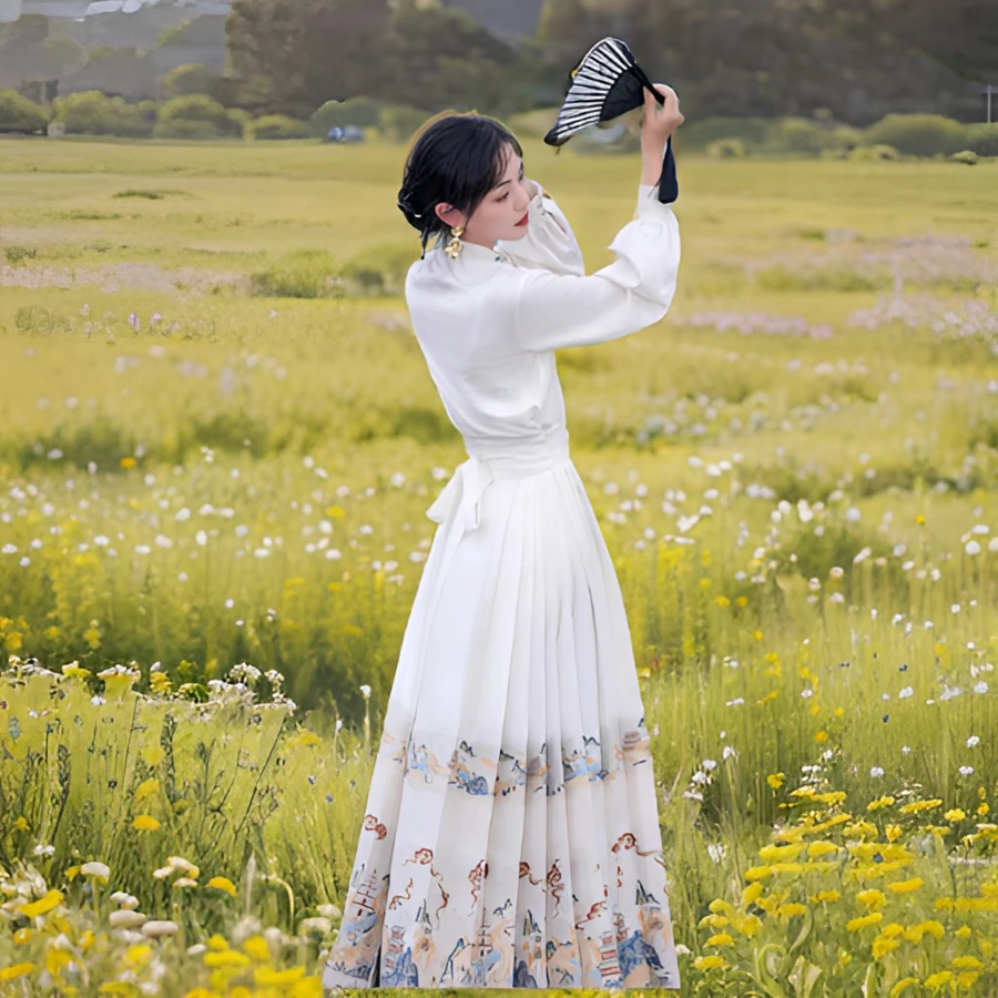 中国风白色马面套装婚服汉服马面裙套装女款2023新款高端爆款轻奢