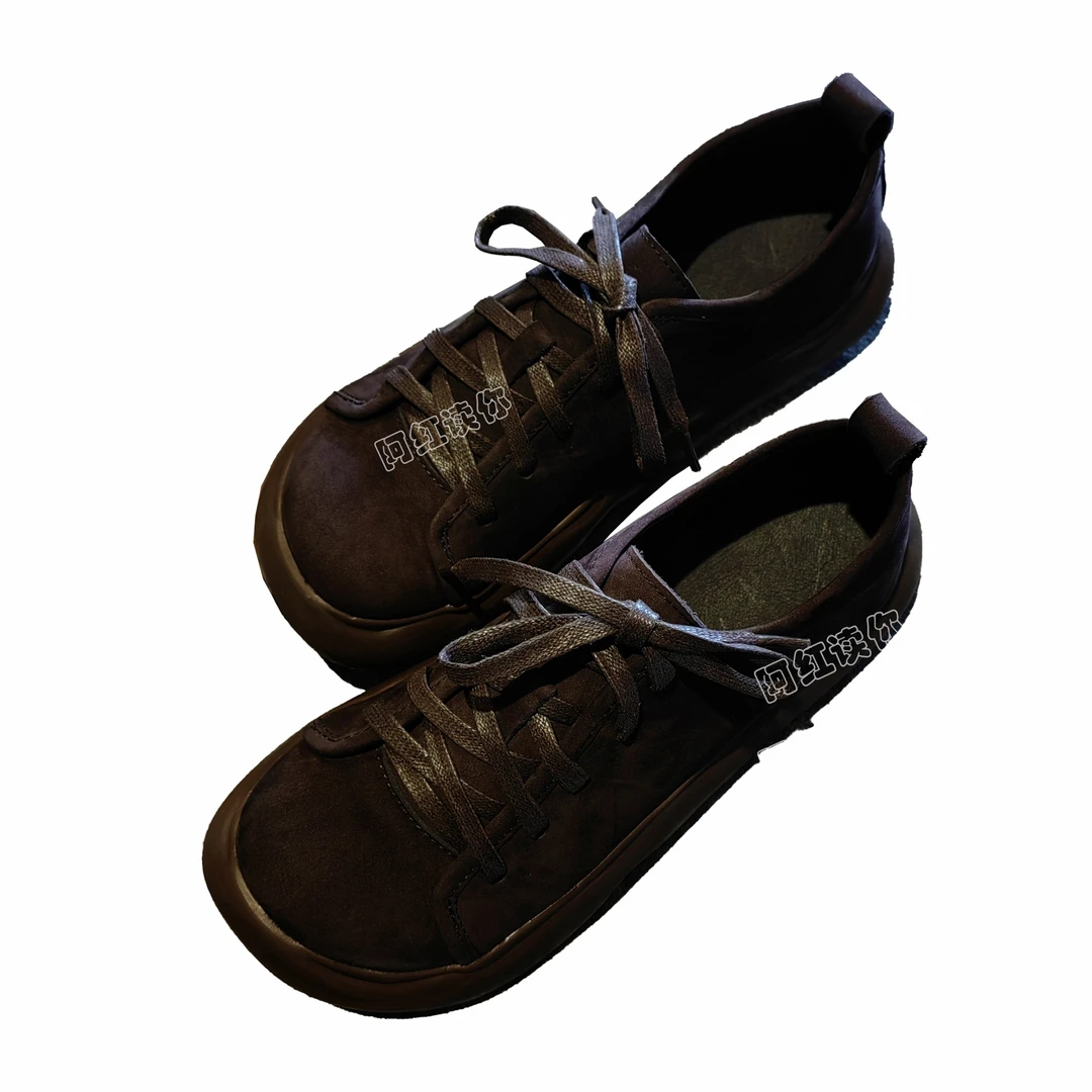 阿红读你深啡磨砂牛皮休闲鞋FF236C2系带平底时尚通用方头通勤