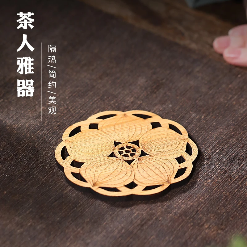 宜兴紫砂茶道配件手工 壶垫 杯垫 垫子竹制 四个装