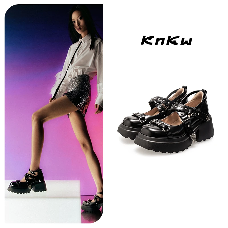 【吴昕同款】KNKW星光派对圆头玛丽珍辣妹风粗跟休闲凉鞋W3713W017L