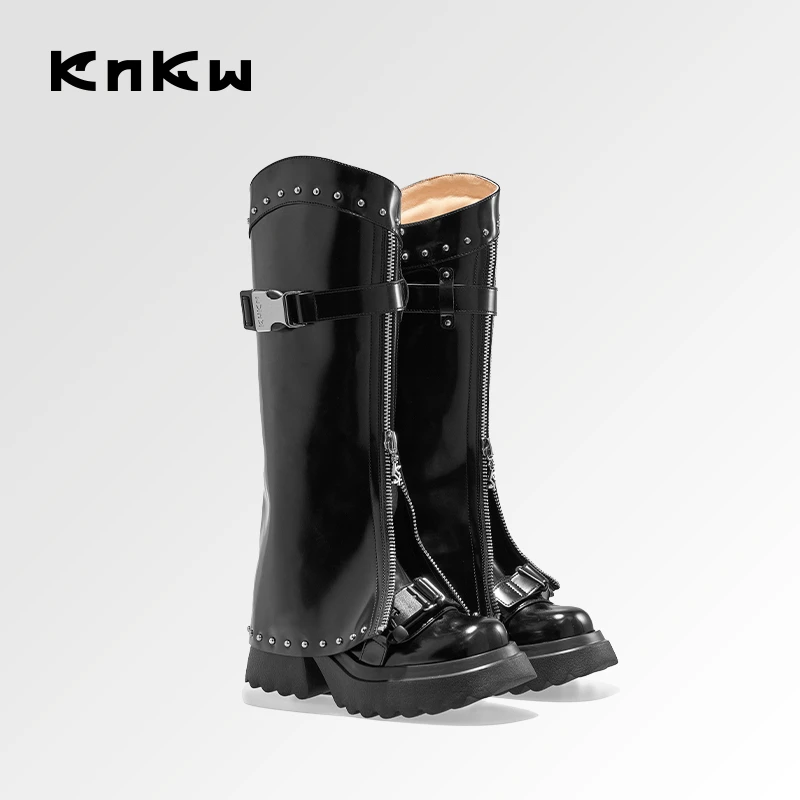 【秀场同款】KNKW雅典娜时尚长靴雅丹风时装厚底裤管靴W3713HB081