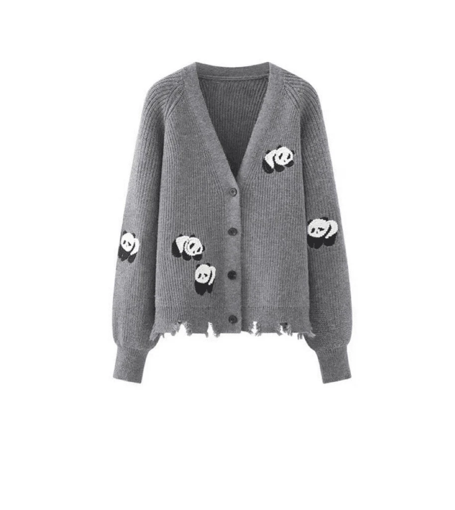 ［熊猫刺绣］2025秋冬新款针织开衫万针刺绣Y6641