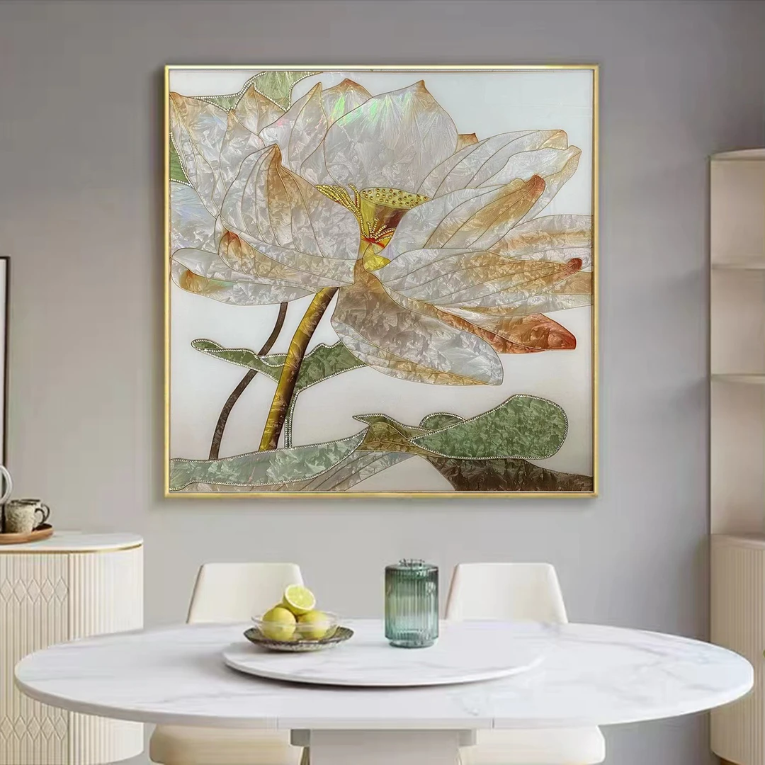 F 09《金莲》轻奢珐琅彩装饰画客厅餐厅玄关画