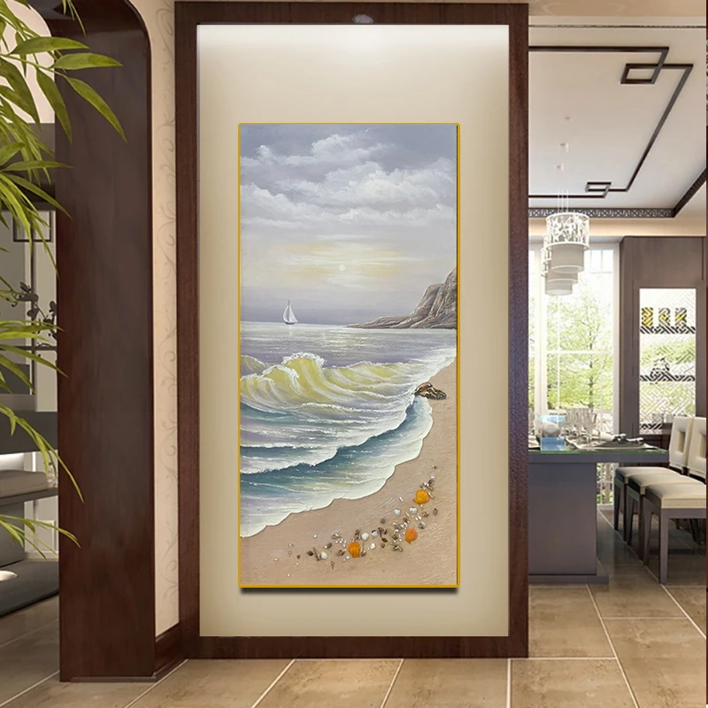 XG 716  海上日出玄关画手绘油画玄关装饰画轻奢背景