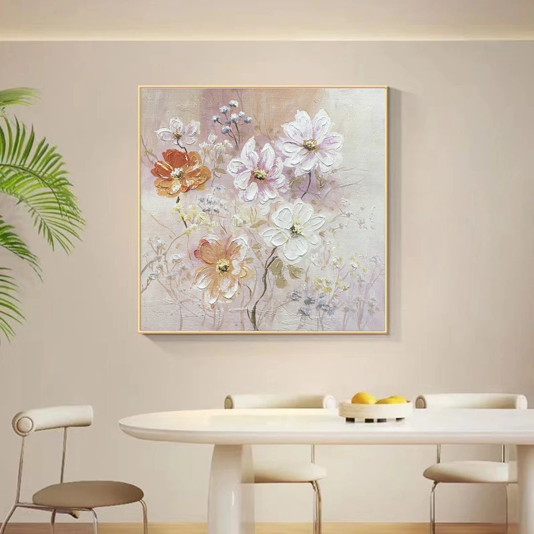 339-2  奶油风抽象花朵现代简约奶油风油画餐厅卧室玄关柜挂画