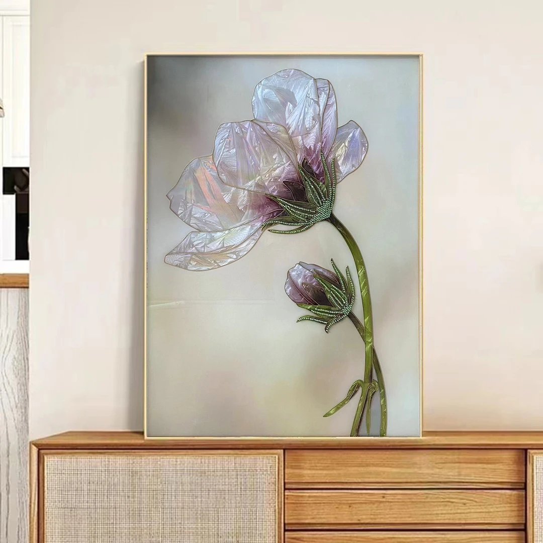 F 08《青莲》珐琅彩装饰画玄关斗柜餐厅卧室小沙发背景墙装饰画