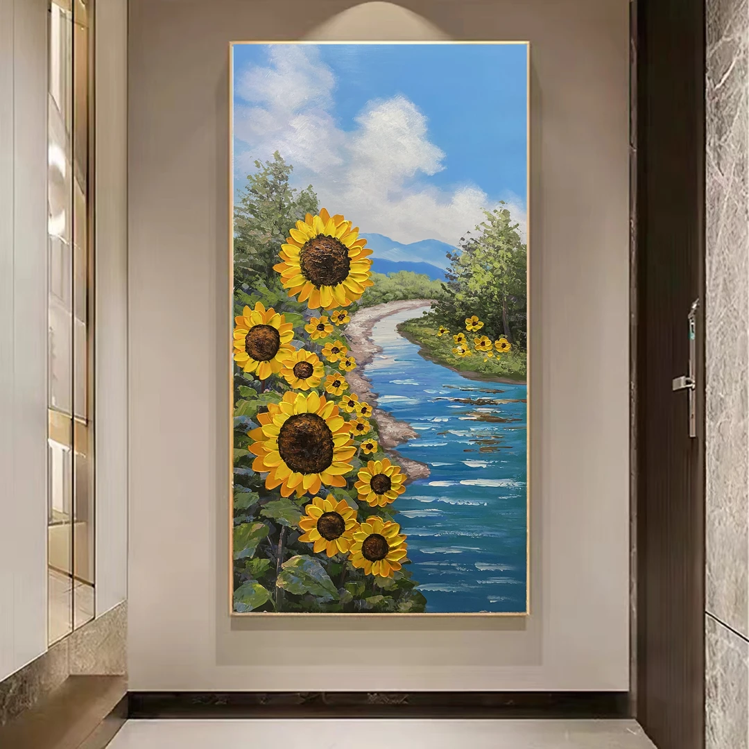XG 730 向日葵玄关画手绘油画玄关装饰画轻奢背景