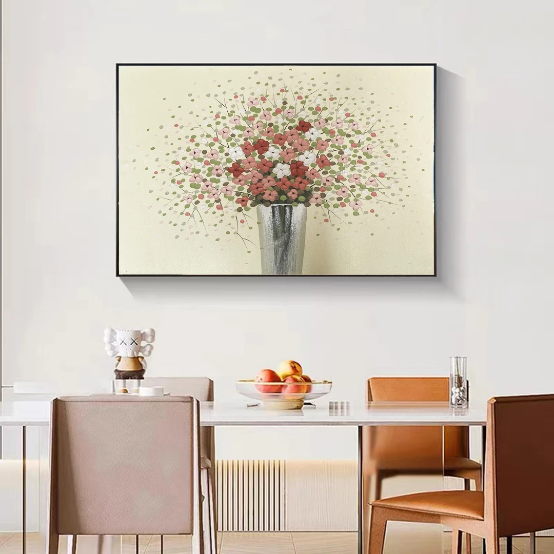 616-26《繁花》现代简约奶油风纯手绘手工油画玄关餐厅卧室背景挂画