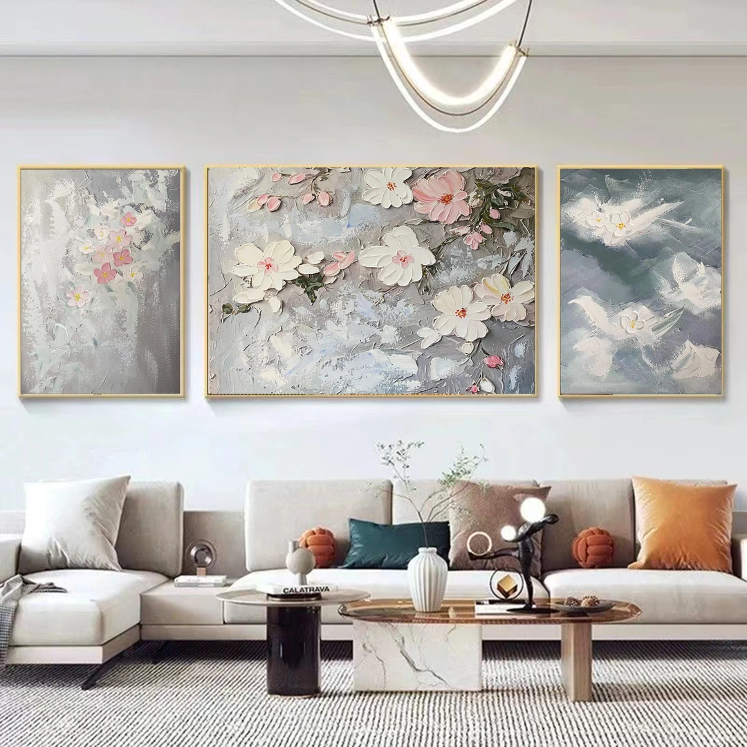 SF 245 梅花客厅背景墙挂画手绘立体油画铝合金