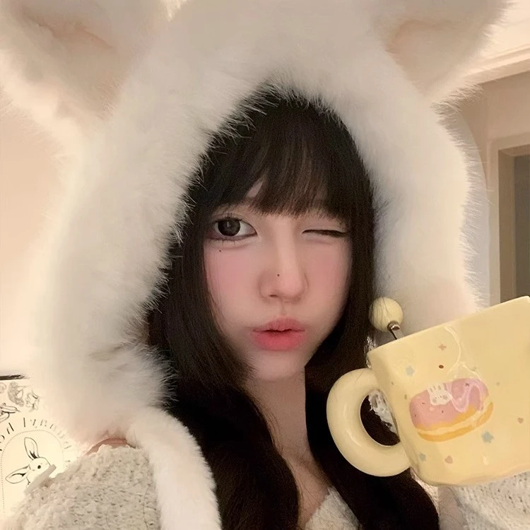 可爱毛绒狐狸耳朵保暖包头帽子秋冬防寒护耳骑车帽韩版百搭网红