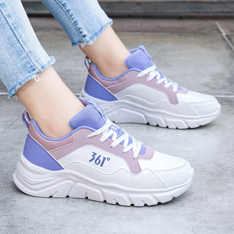 361°女鞋冬季新款皮面防水休闲鞋百搭老爹鞋减震跑鞋复古板鞋女