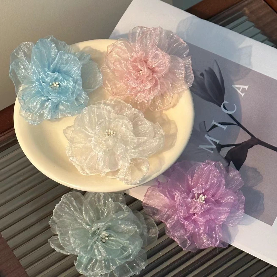 网纱花朵侧边夹气质氛围感白月光春天发夹温柔仙女发饰