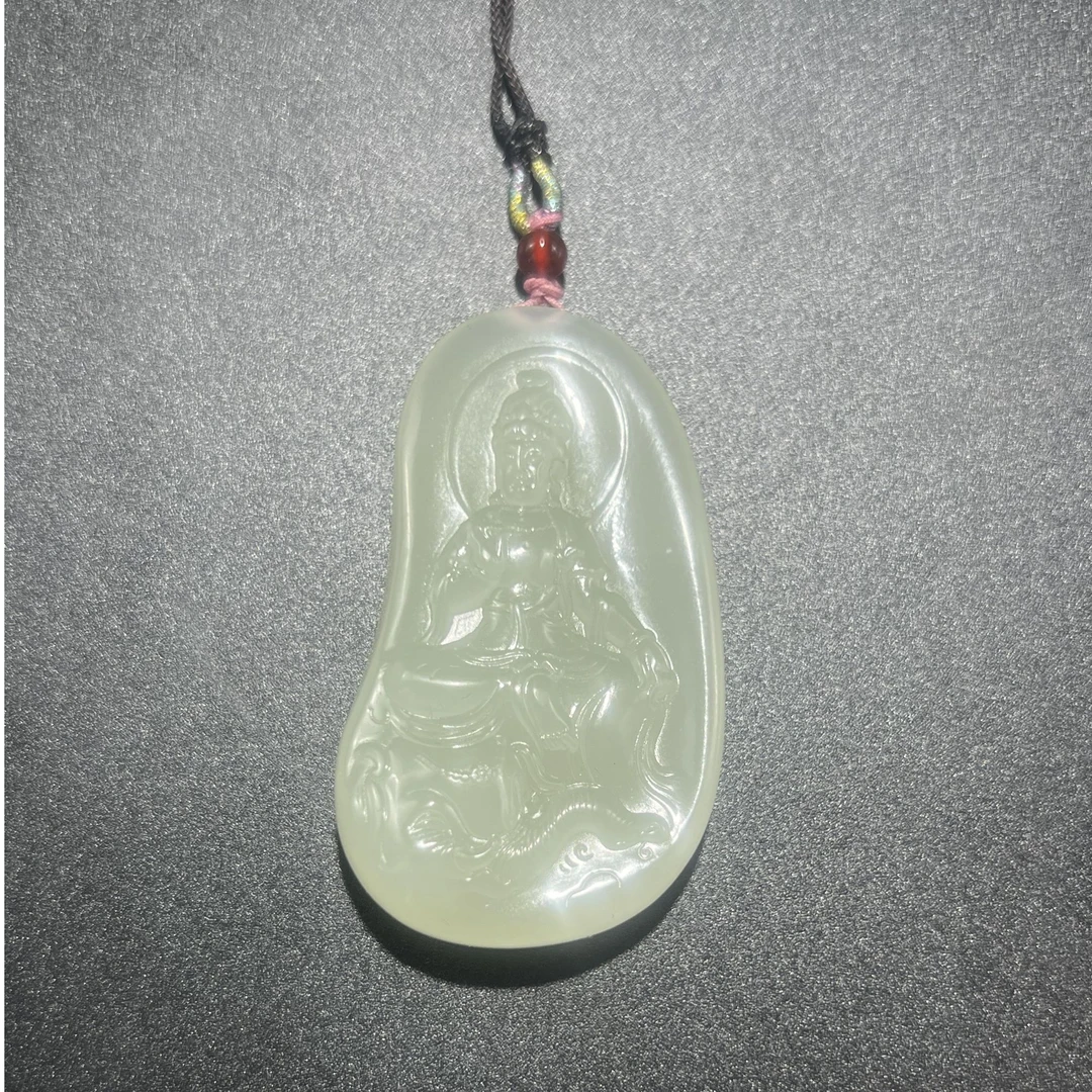 和田玉青水观音男款青水色时尚男士雕刻黄财神精美精雕00037