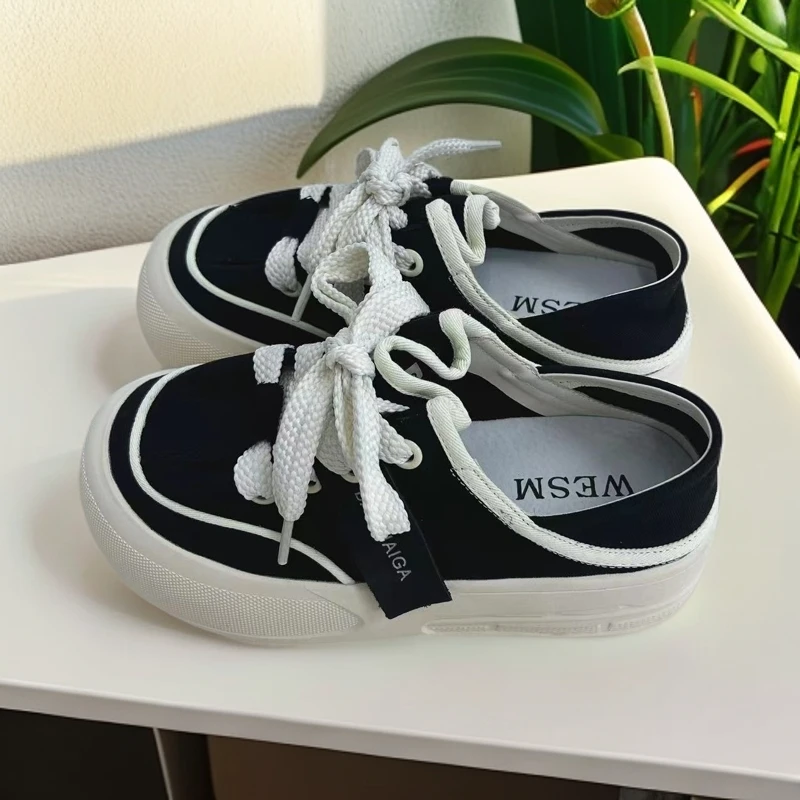 806-1 女款松糕厚底增高系带休闲运动鞋面包鞋（黑色）