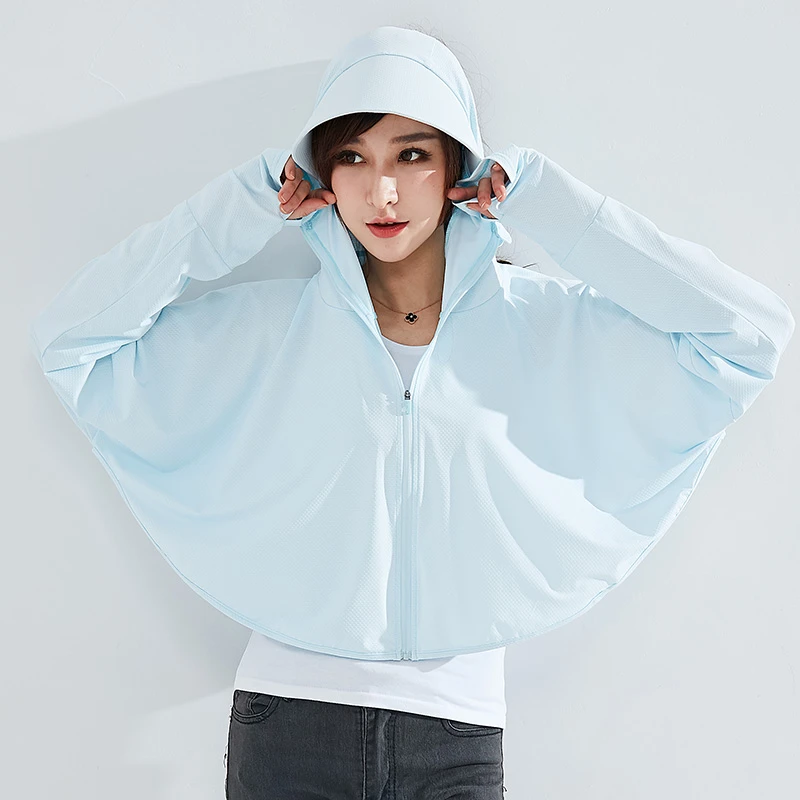 2025斗篷款大帽檐骑行防晒衣女运动透气防晒服