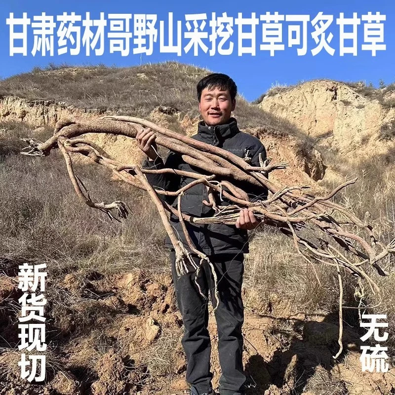(甘草)甘肃野甘草大片500克包邮可现切生甘草无硫磺炒熟