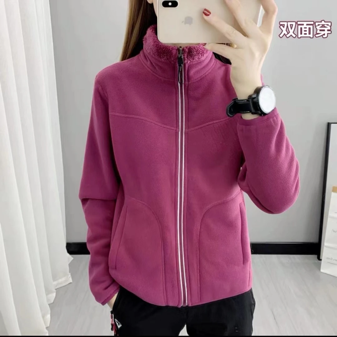 新款双面穿户外抓绒衣女摇粒绒开衫外套秋冬季加绒加厚保暖卫衣