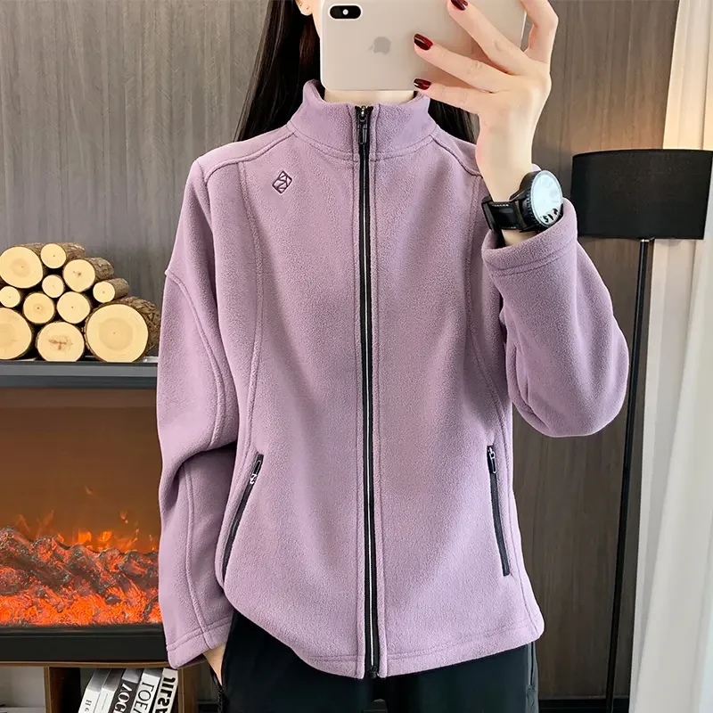 户外休闲摇粒绒外套女保暖防风加绒加厚秋冬季运动跑步女士抓绒衣