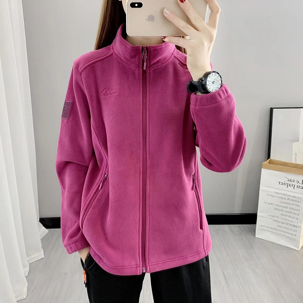 秋冬新款奥利绒抓绒衣女加绒加厚立领保暖外套开衫户外休闲摇粒绒