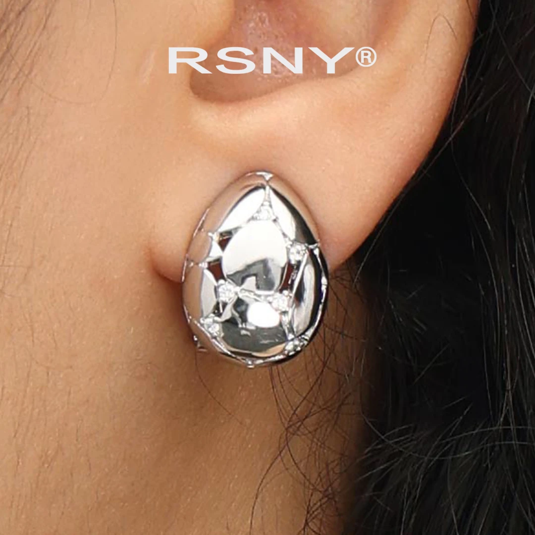 铜合金耳饰 [新品]RSNY钻造型耳钉轻奢设计纯银耳针欧美风耳环