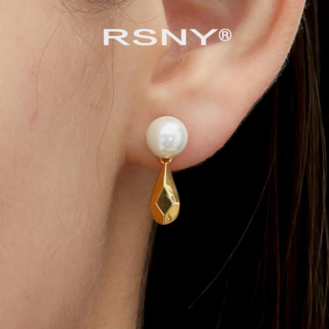 铜合金耳饰 [新品]RSNY水滴钻造型珍珠耳钉精致简约设计2025新款