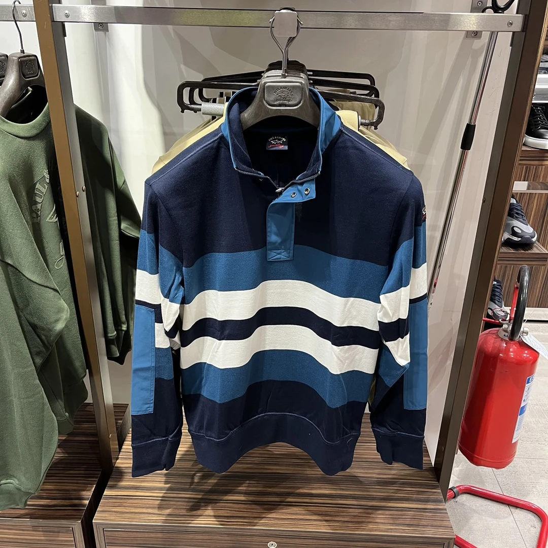 保鲨 不退换 男士台风蓝色系拼色长袖polo  下单联系客服