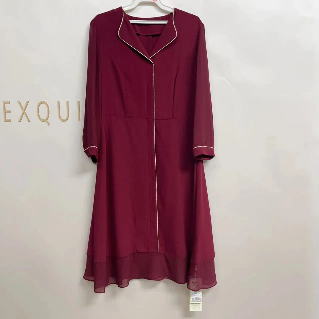 D 9209 （无腰带）时尚宽松连衣裙轻奢长袖休闲百搭红色女装连衣裙