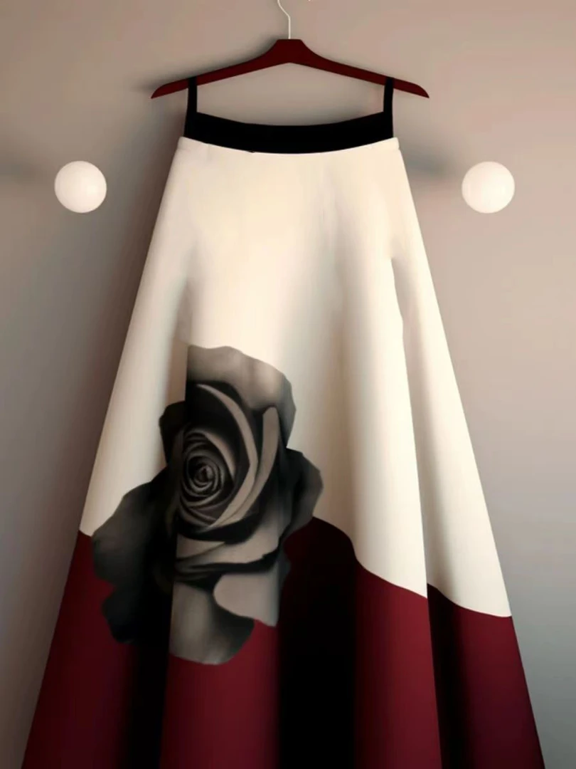 撞色印花半身裙2025夏季新款高端洋气半裙原创设计感女装长裙百搭