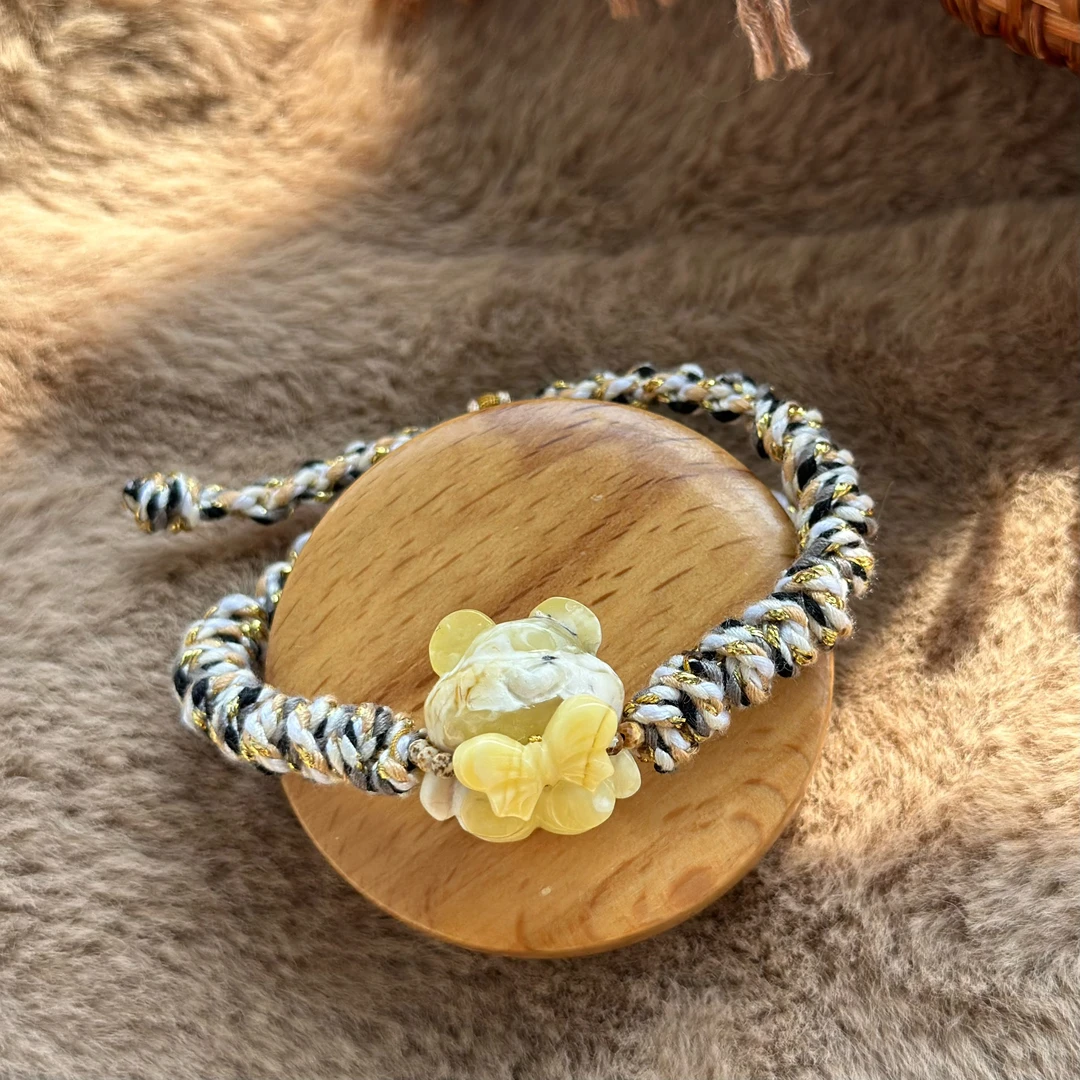 吉月蜜蜡奥利奥领结小白熊黑白花手绳