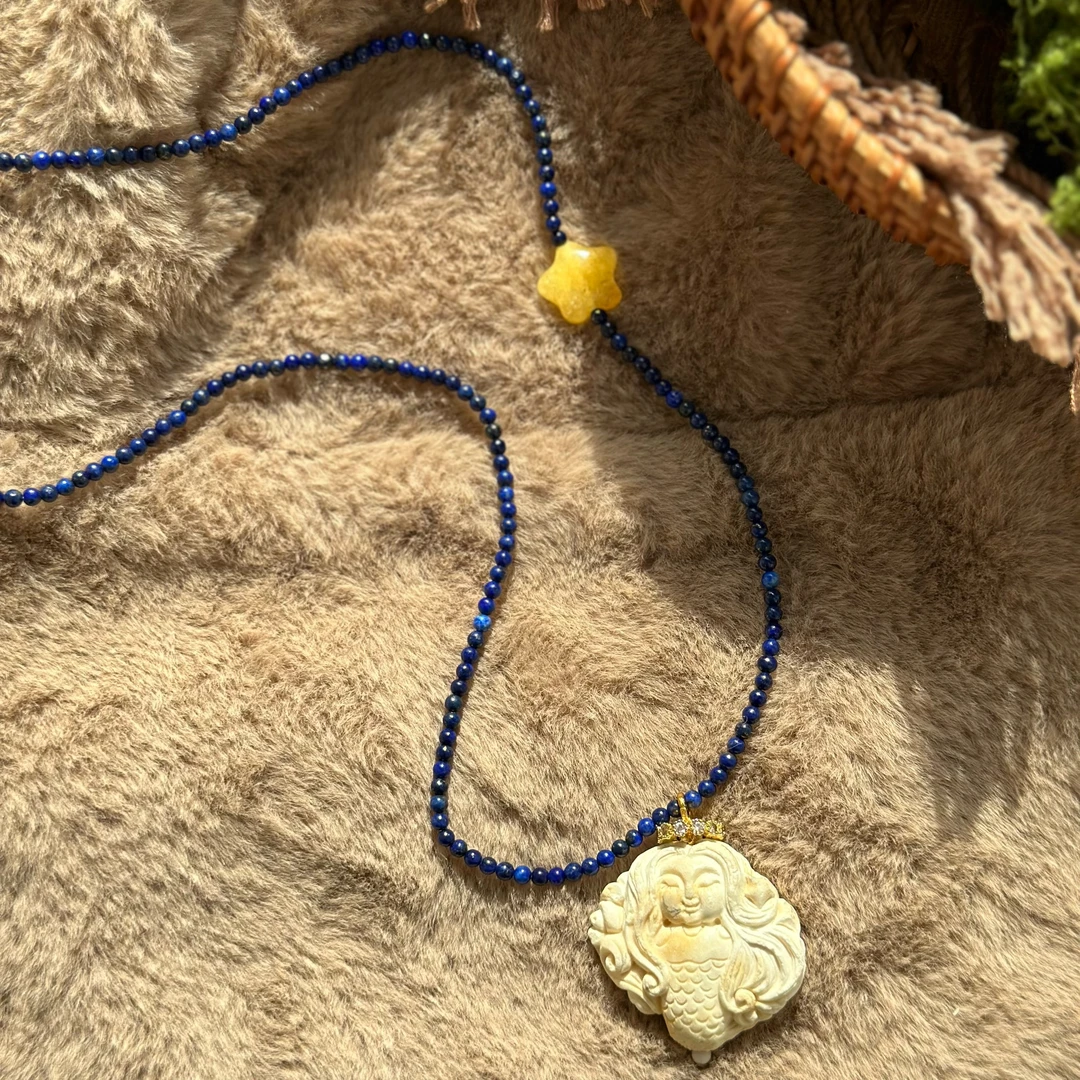 吉月蜜蜡清水漂美人鱼金沙星星毛衣链项链