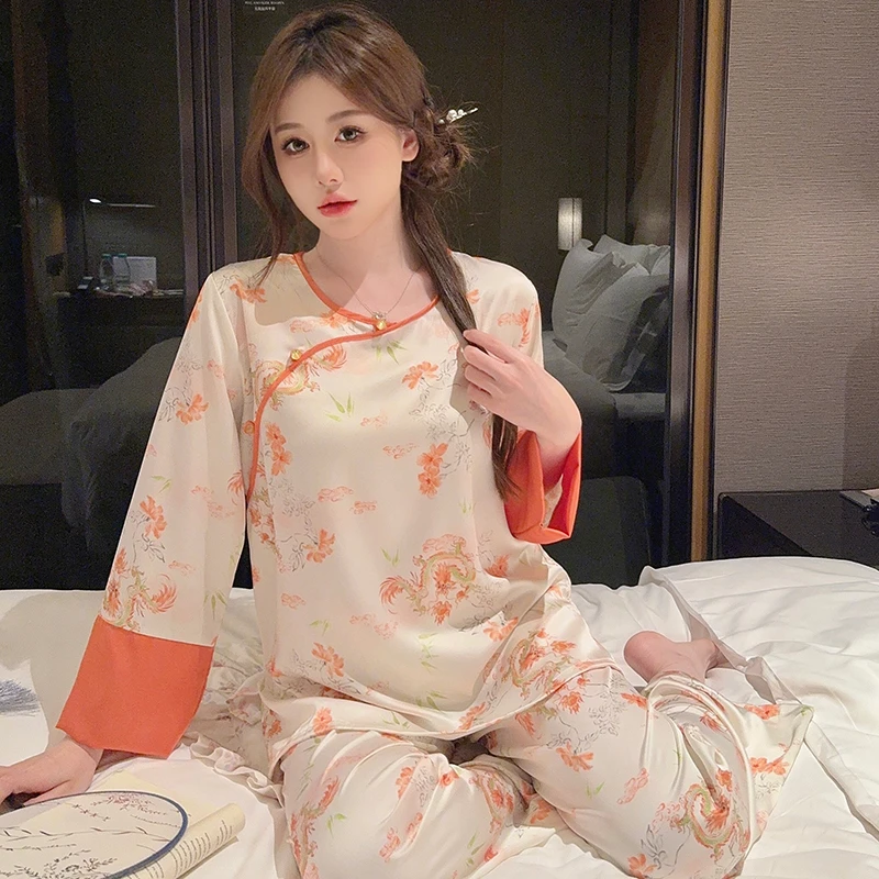 【冰雪丝728】中国风睡衣女套装夏季高级感复古春秋家居服可外穿