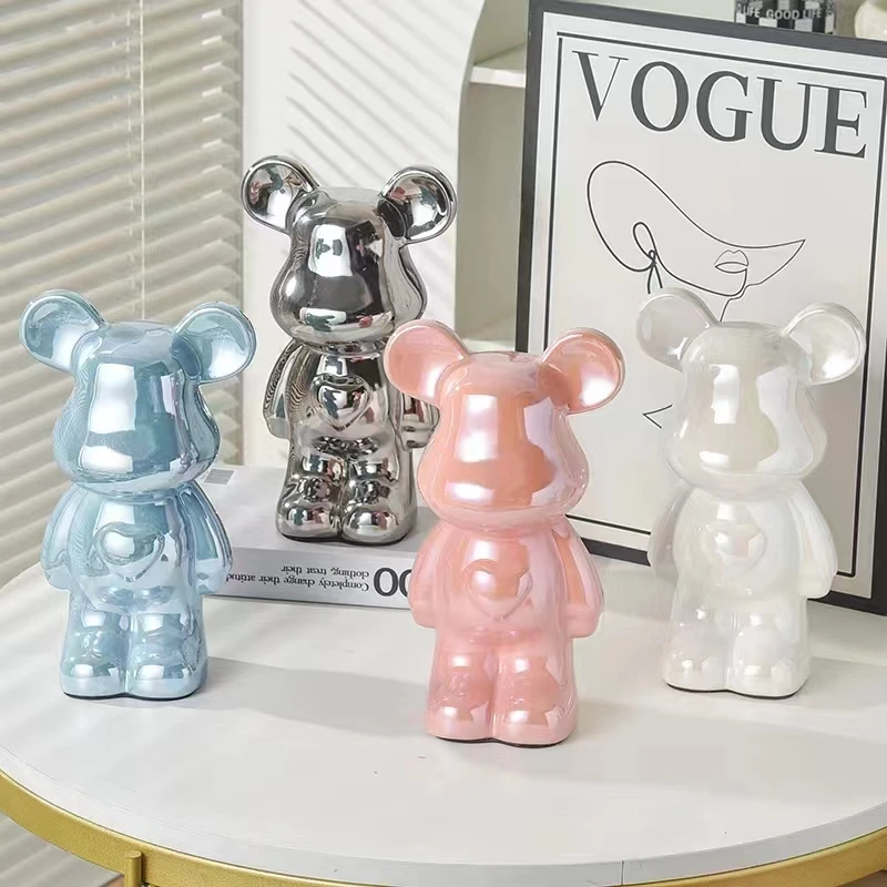 ①简约轻奢轻简约奢家居爱心熊摆件装饰客厅电视柜存钱陶瓷潮玩