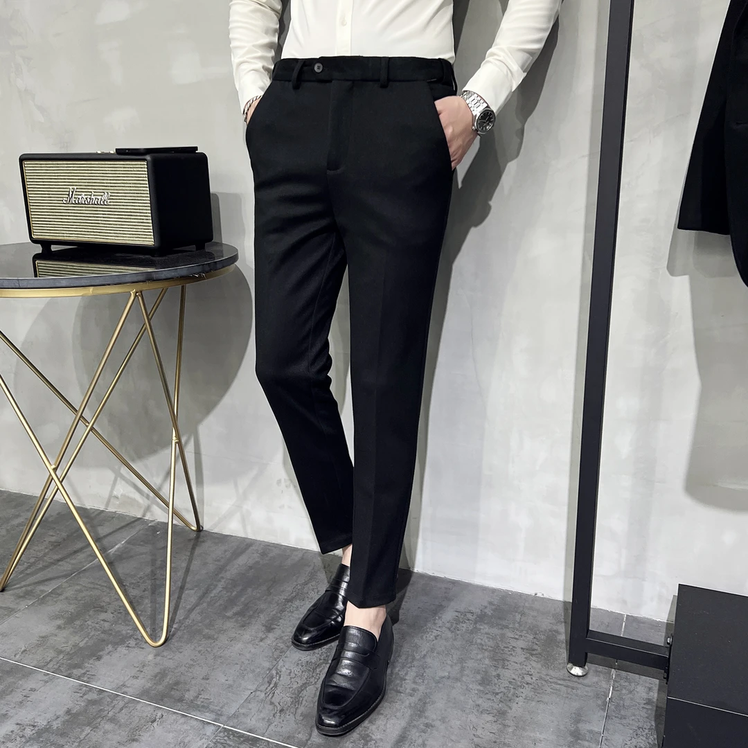 【波哥气质】夏秋款弹力松紧中腰超薄冰丝修身小脚百搭休闲西裤-K88