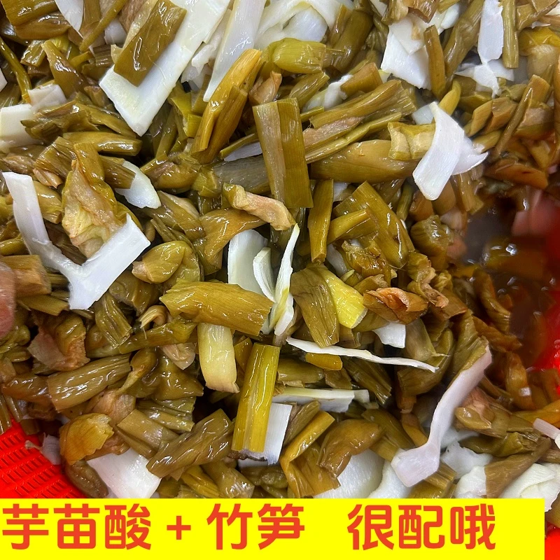 酸芋苗加竹笋广西特产酸芋蒙搭配酸笋农家腌制芋荷下饭菜芋苗梗