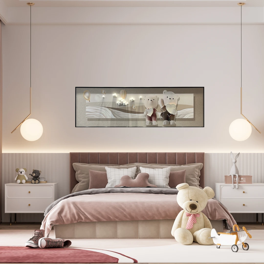 奶油风卧室床头装饰画现代简约主卧挂画可爱儿童房间背景墙壁画