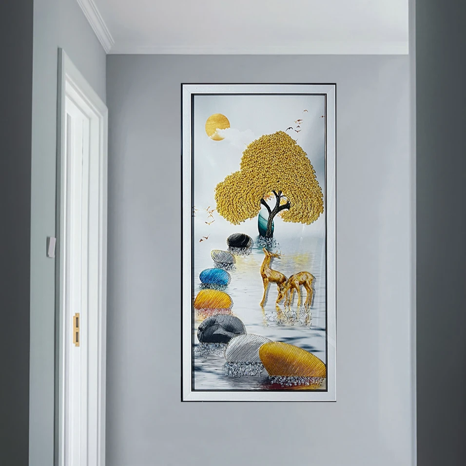 发财树玄关装饰画现代简约入户正对门墙壁挂画新中式走廊过道壁画