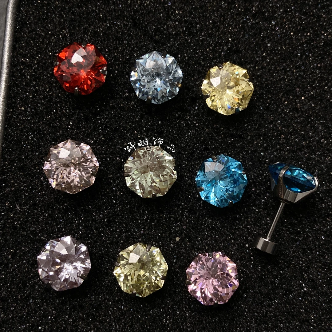 钛钢合成锆石耳饰 Y155 手捧花切耳骨钉耳蜗钉 钛钢钛合金耳针