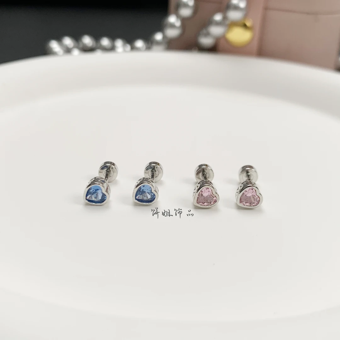 钛钢耳饰 【锆石彩色小爱心】百搭简约养耳洞耳骨钉 杆长6 粗0.8