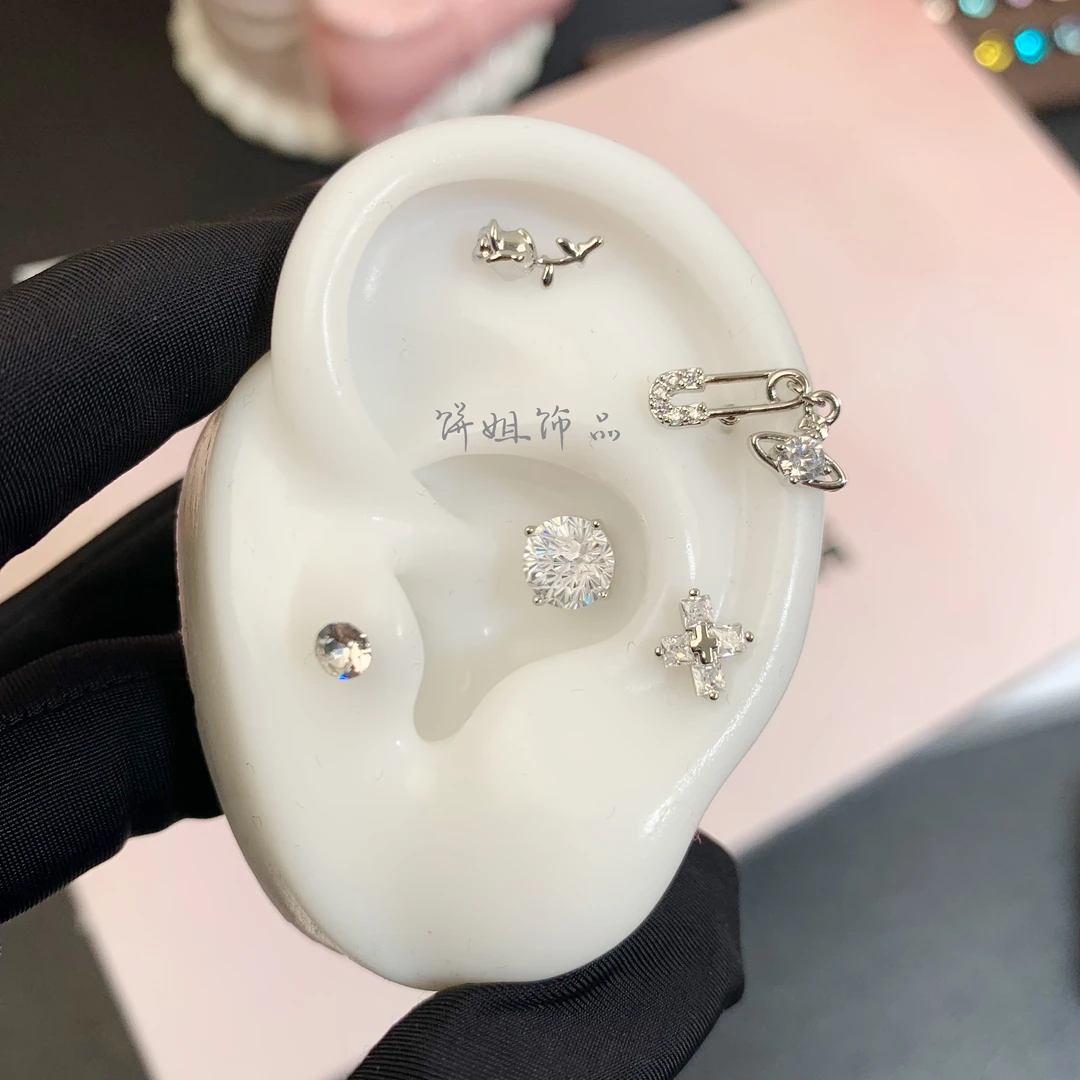 钛钢耳饰 Y33【土星玫瑰】新款耳骨钉 个性小众耳饰 杆长6 粗0.8
