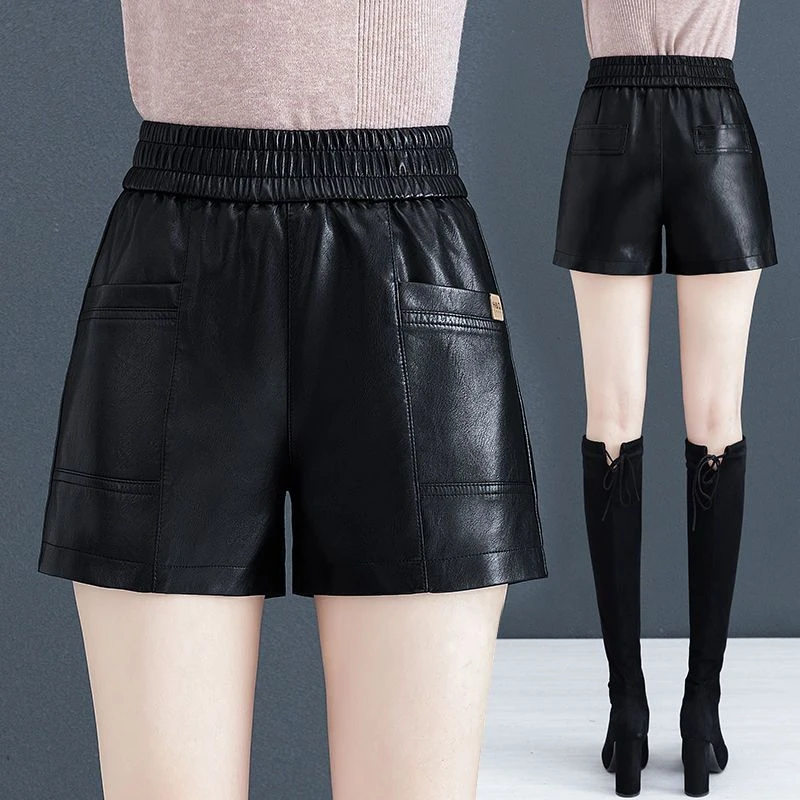 皮短裤女高腰2025年秋冬新款外穿短裤显瘦大码外穿休闲女士pu皮裤
