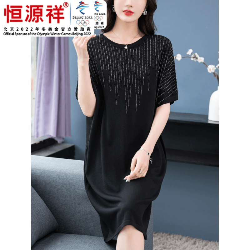 fazeya/彩羊 恒源祥集团大码洋气中长款冰丝针织衫女夏季胖mm宽松显瘦打底连衣
