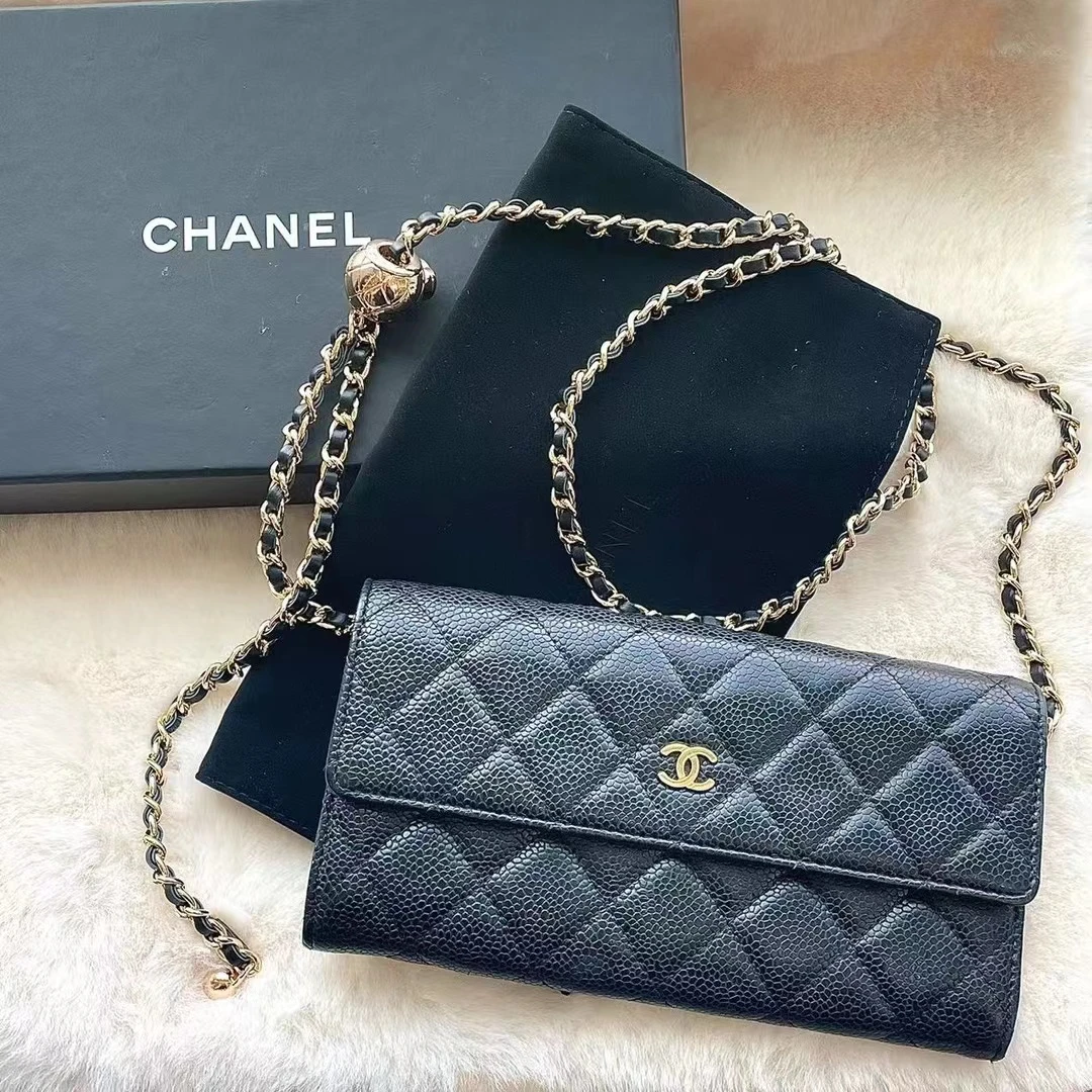 99新 Chanel/香奈儿 chanel 黑金荔枝纹钱包/无公价/严选