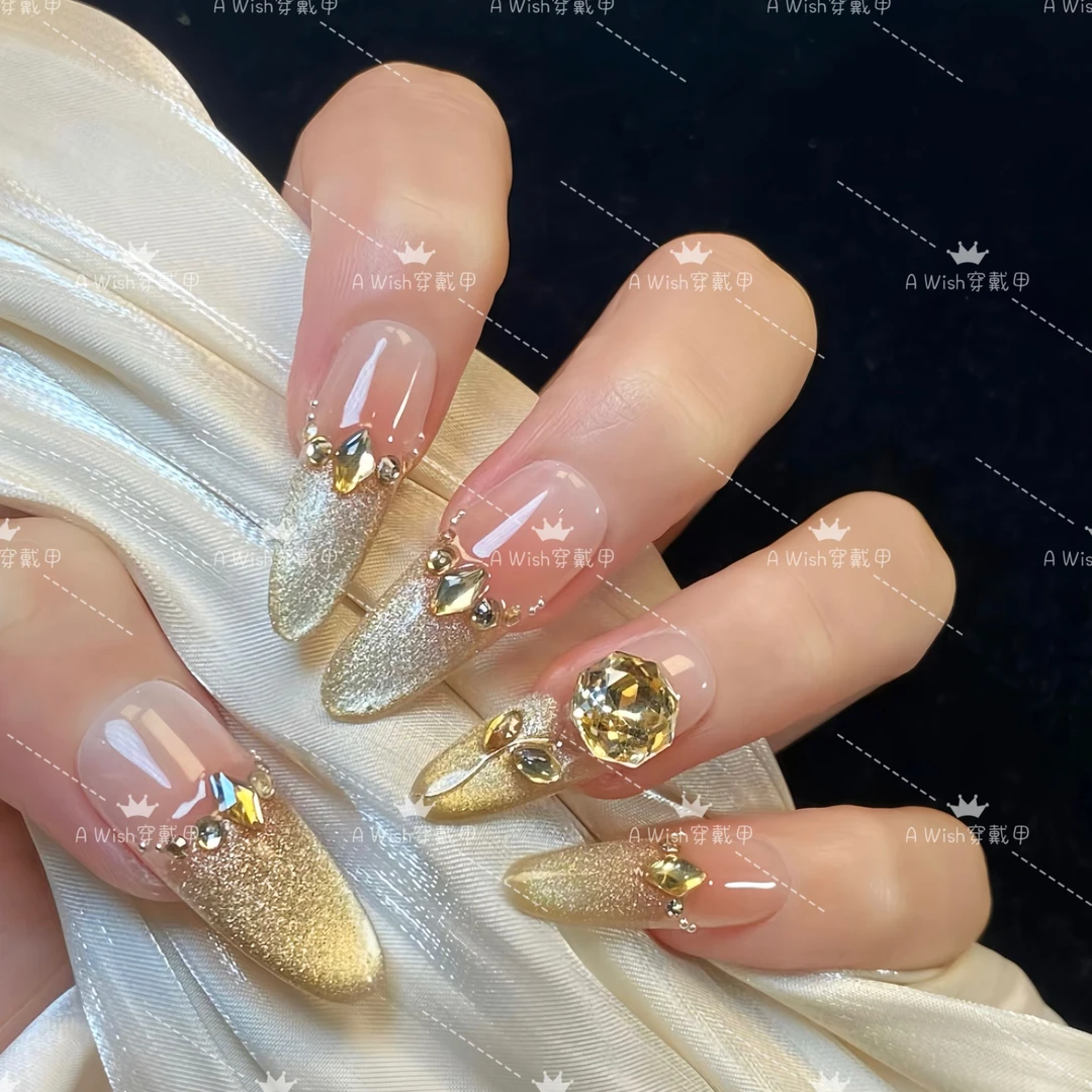 【玫瑰故事】秋冬季新款纯手工穿戴甲片气质显白高级金闪猫眼穿戴甲