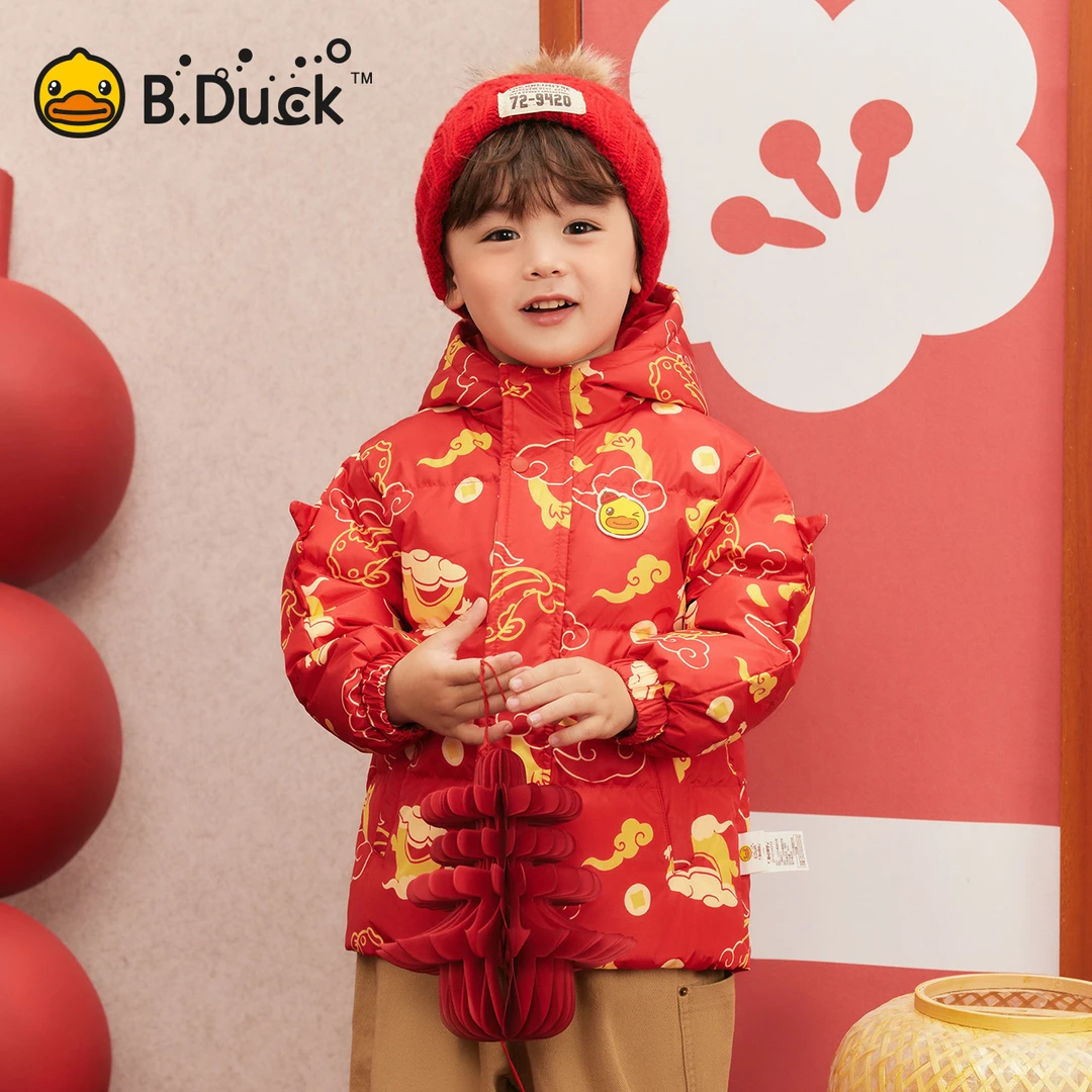 B.Duck小黄鸭儿童新年经典红涂鸦羽绒服冬季新款男女童 BF5516936
