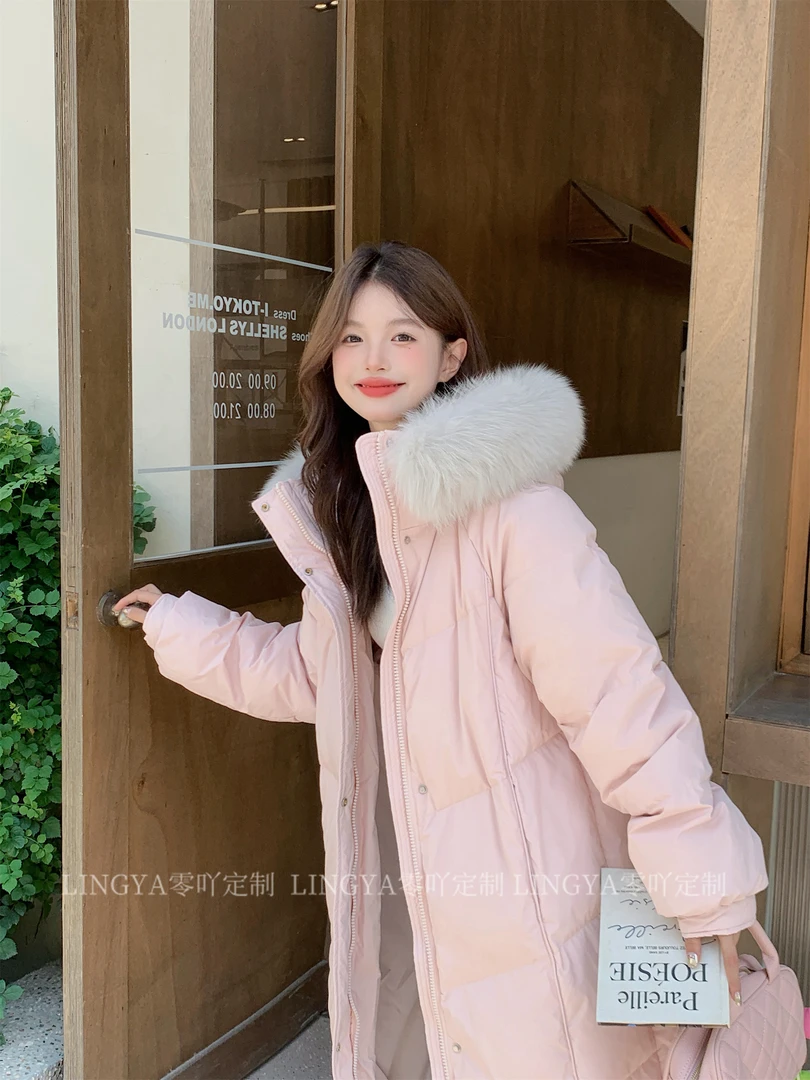 超好看大毛领2025年秋冬新款90白鸭绒保暖羽绒服女中长款设计感