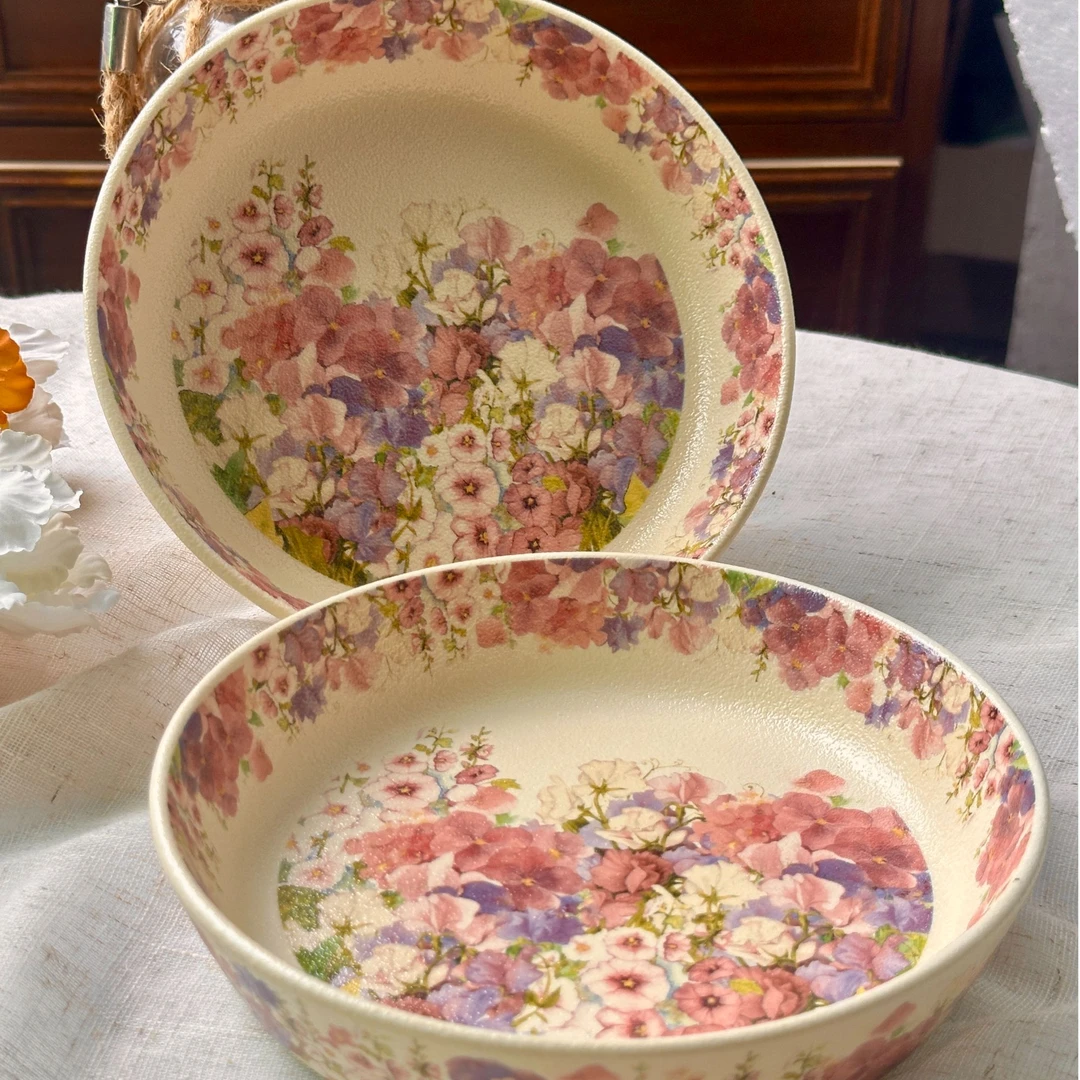 繁花似锦—陶瓷盘高温珠光磨砂釉中彩家用2只装7英寸盘