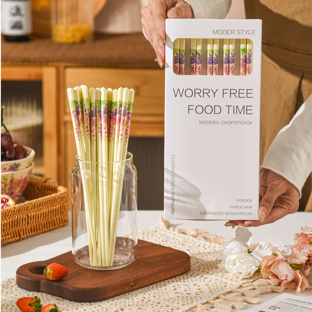 繁花似锦陶瓷筷子5双装带礼盒