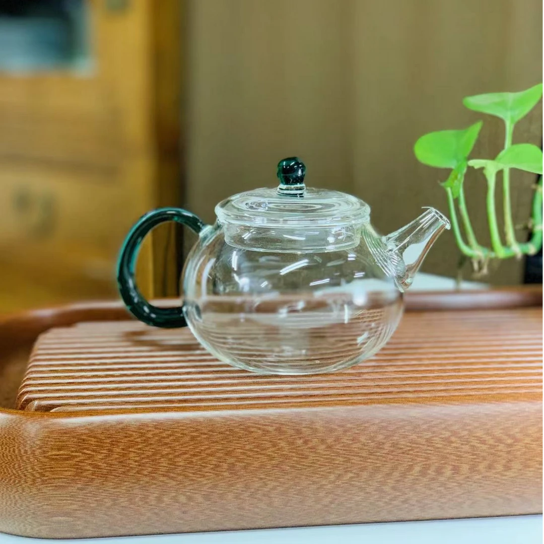 滤之缘A16绿把小玻璃壶茶具耐高温300ml/个家用泡茶壶耐热茶壶